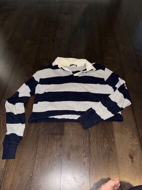 Brandy Melville Navy and White Striped Collared Top